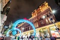 Night photography of Georges street with beautiful Christmas artwork sparkle light installation with Queen Victoria building.